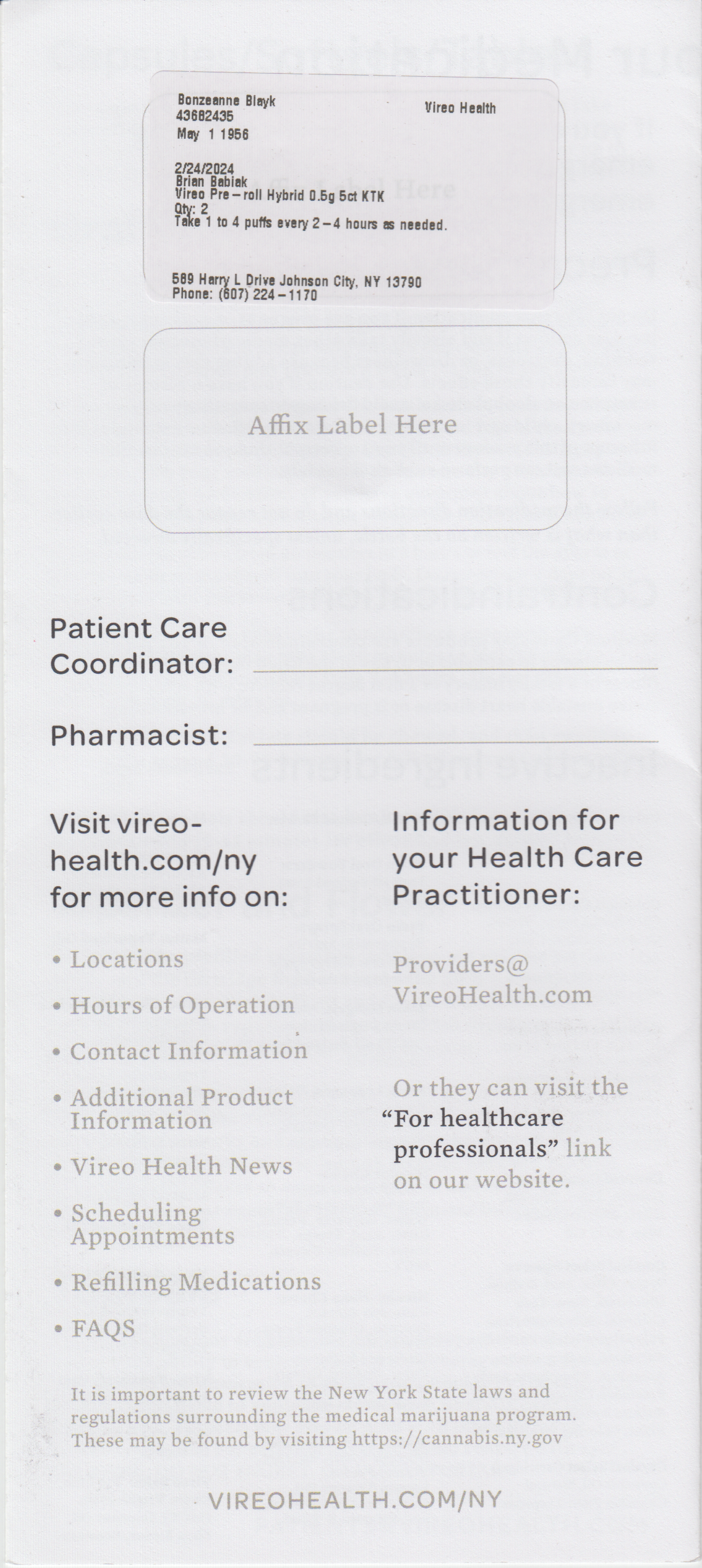 ./2024-02-24 - Vireo Health MMJ Purchase 28 - Vireo Health 2 x 5 x .5 gm KTK 'spleefs' - YAWN expensive at $9.00 per day - prescription.png
